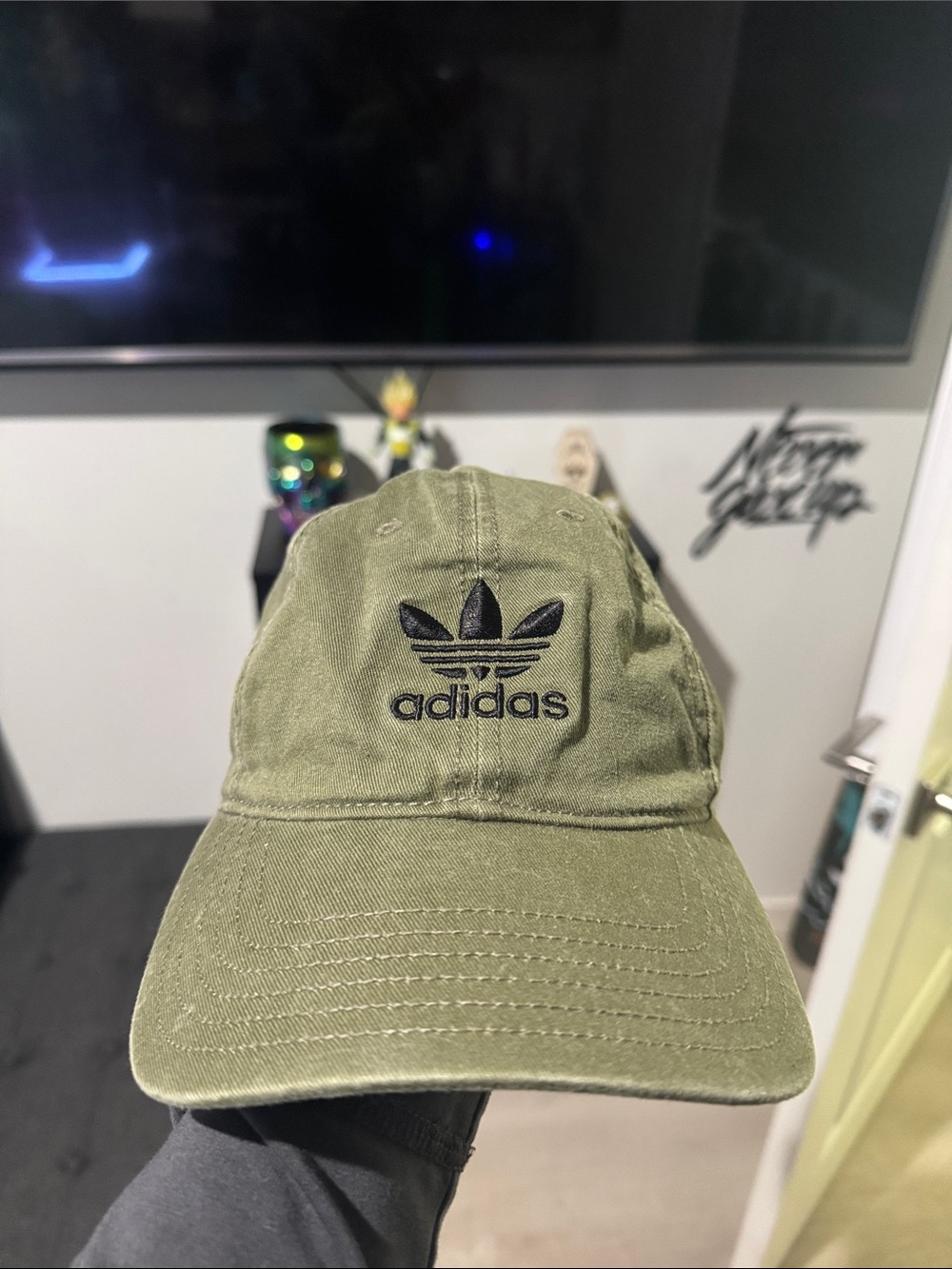 adidas Kids Olive Trefoil Cap with Black Logo